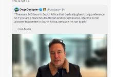 马斯克称星链无法在南非获得运营许可,因为他不是黑人-紫竹林-程序员中文网