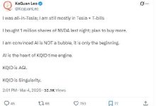 特斯拉投资者廖凯原宣布买入100万股英伟达股票:“我坚信人工智能没有泡沫”-紫竹林-程序员中文网